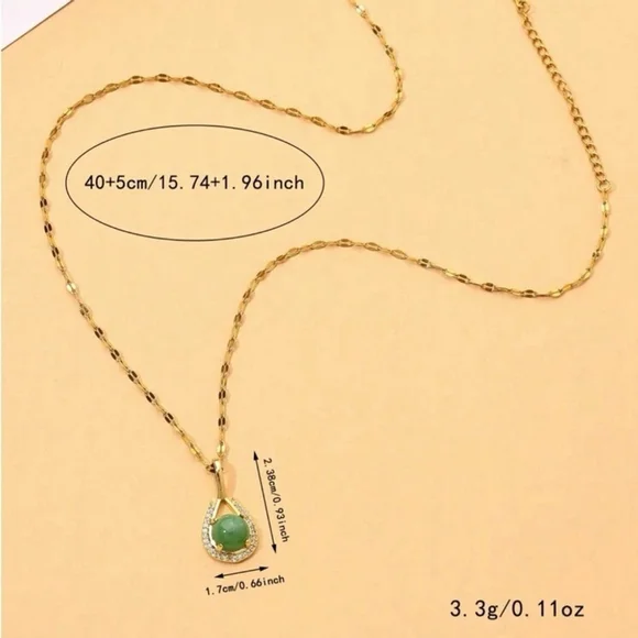 ⚠️Clearance Water Drop Shaped Jade Pendant Necklace SS - Picture 2 of 4